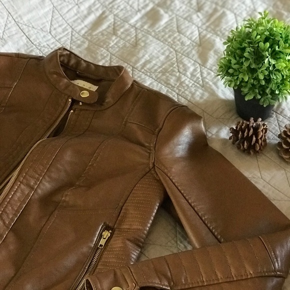 a new day Jackets & Blazers - GORGEOUS Faux Leather Cognac Jacket Size Small